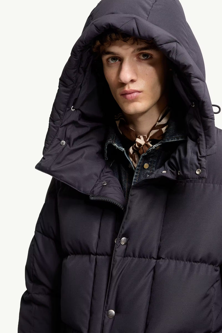 MONCLER - Doudoune Longue à Capuche Sylmara Bleu Foncé
