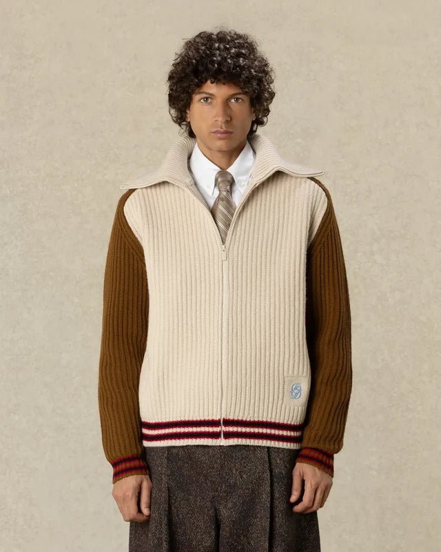DRÔLE DE MONSIEUR - Cardigan Zippé Col Sherpa D Miroir Blanc cassé - Lothaire