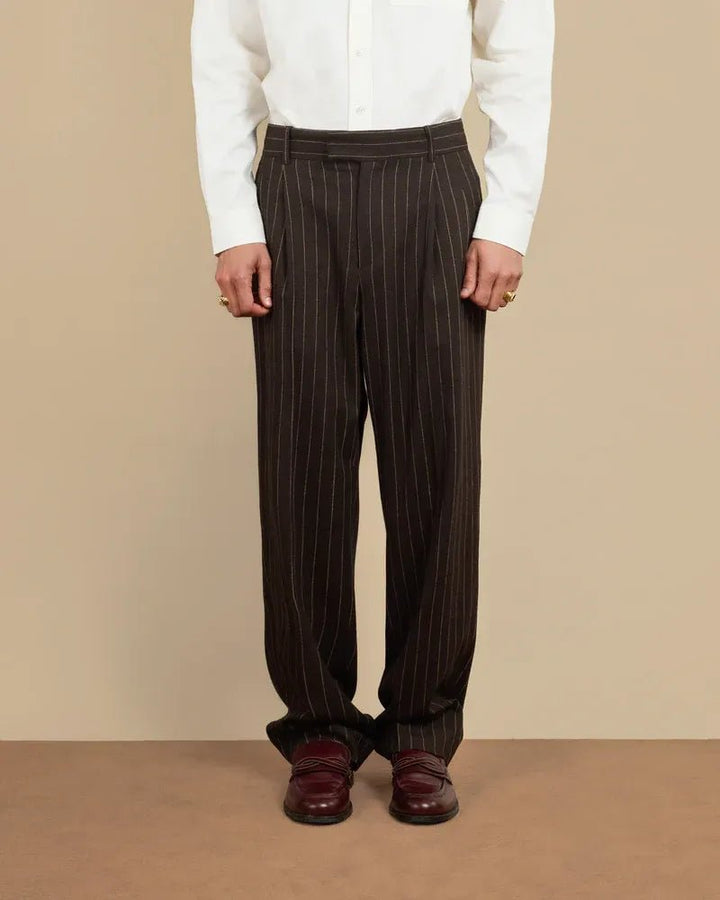 DRÔLE DE MONSIEUR - Le Pantalon Pinstripes marron - Lothaire