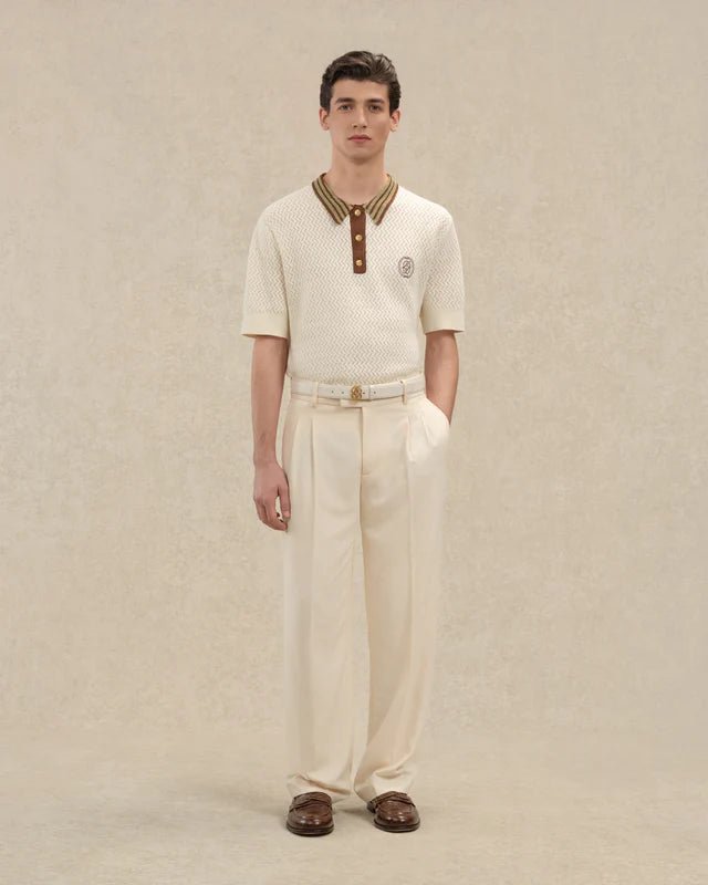 DRÔLE DE MONSIEUR - Polo maille ajourée D Miroir en coton Blanc cassé - Lothaire