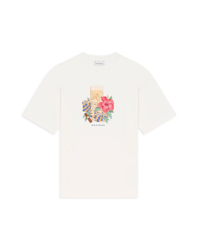 DRÔLE DE MONSIEUR - T-shirt Hibiscus Club en coton Blanc cassé - Lothaire