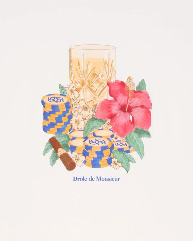 DRÔLE DE MONSIEUR - T-shirt Hibiscus Club en coton Blanc cassé - Lothaire