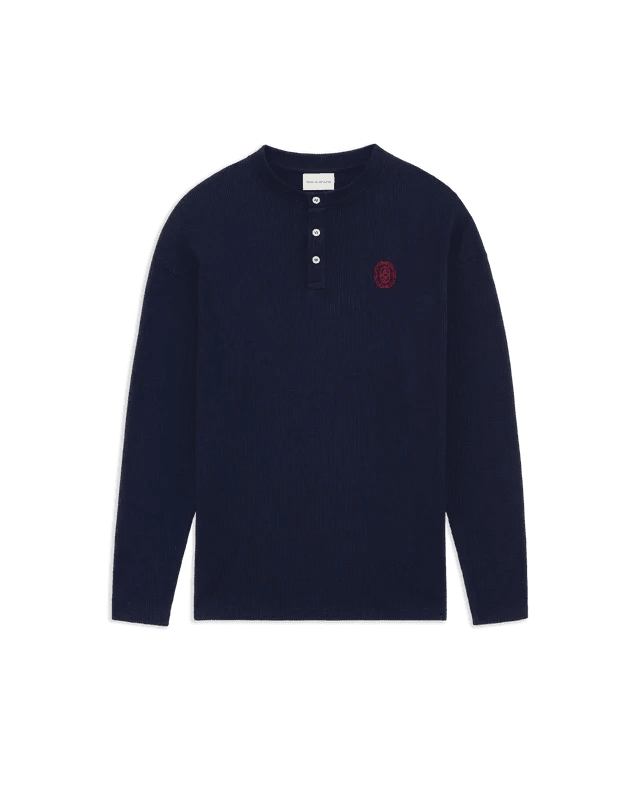 DRÔLE DE MONSIEUR - T-shirt Manches Longues Gaufré D Miroir Bleu marine - Lothaire