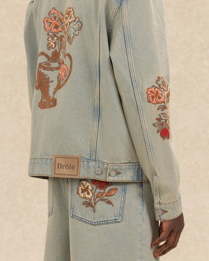 DRÔLE DE MONSIEUR - Veste Denim Dusty brodée fleurs Bleu jean - Lothaire