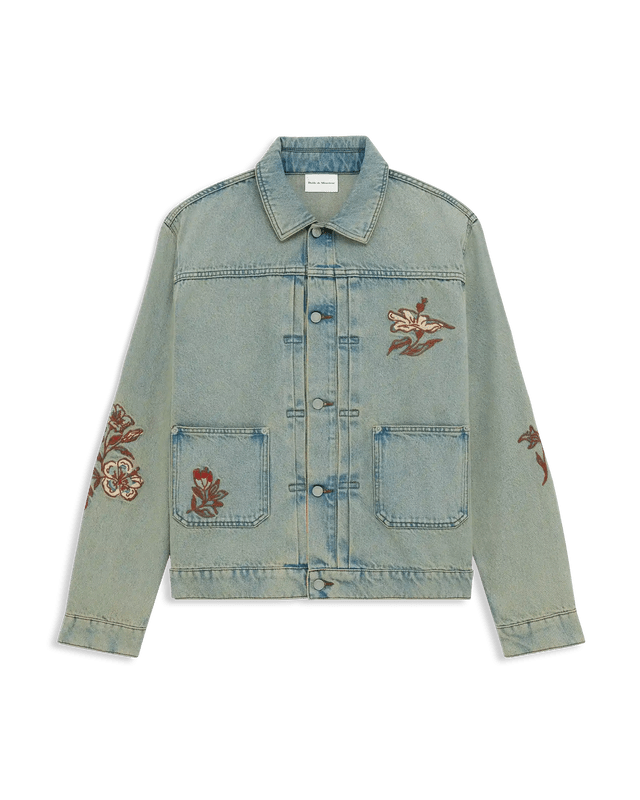 DRÔLE DE MONSIEUR - Veste Denim Dusty brodée fleurs Bleu jean - Lothaire