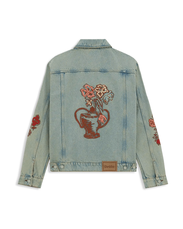 DRÔLE DE MONSIEUR - Veste Denim Dusty brodée fleurs Bleu jean - Lothaire