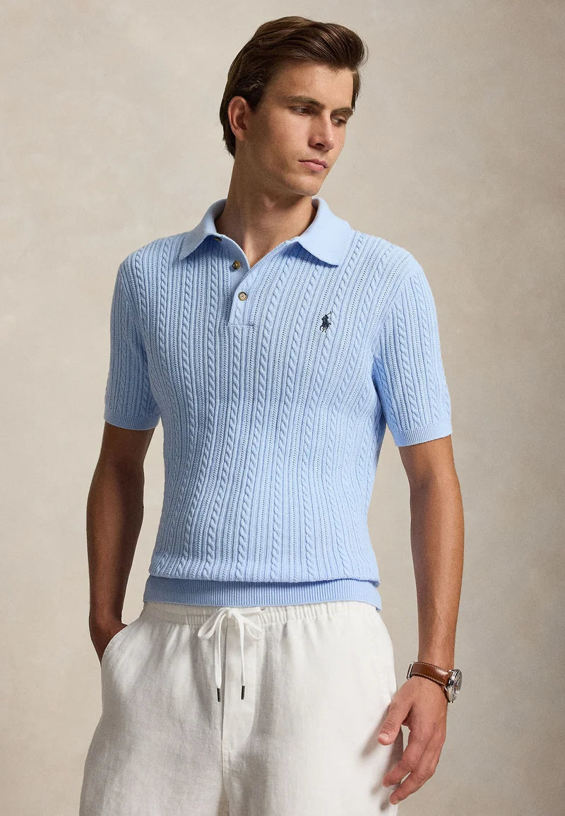 POLO RALPH LAUREN – Polo en maille torsadée Bleu ciel