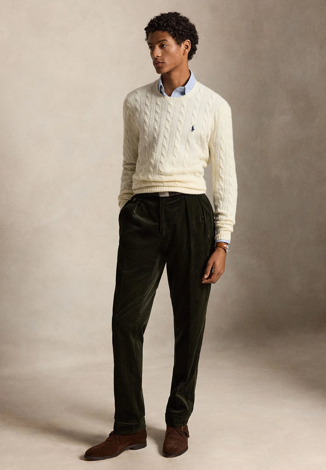 POLO RALPH LAUREN - Pull torsadé en laine et cachemire Crème