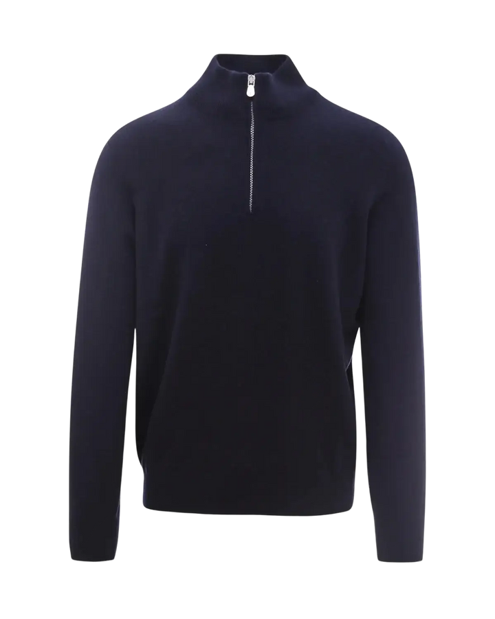 BRUNELLO CUCINELLI - Polo en cachemire à col montant zippé Bleu marine