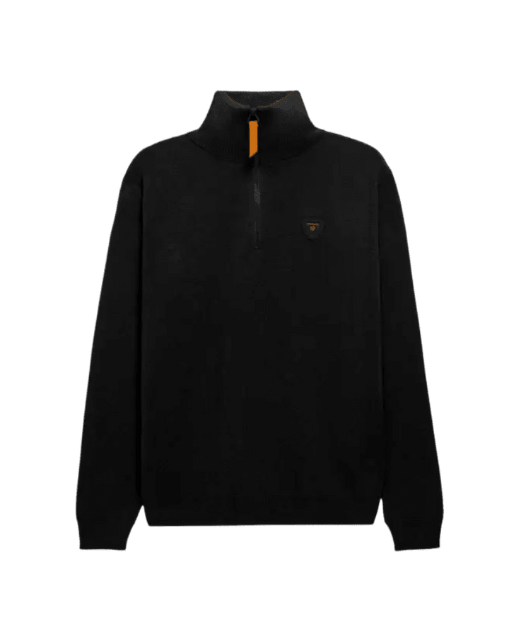 GERTRUDE - Pull Lewispatch col camionneur en maille jacquard Noir - Lothaire