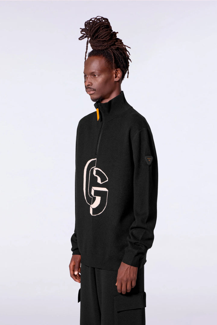 GERTRUDE - Pull mixte col camionneur en maille jacquard Lewis Noir - Lothaire