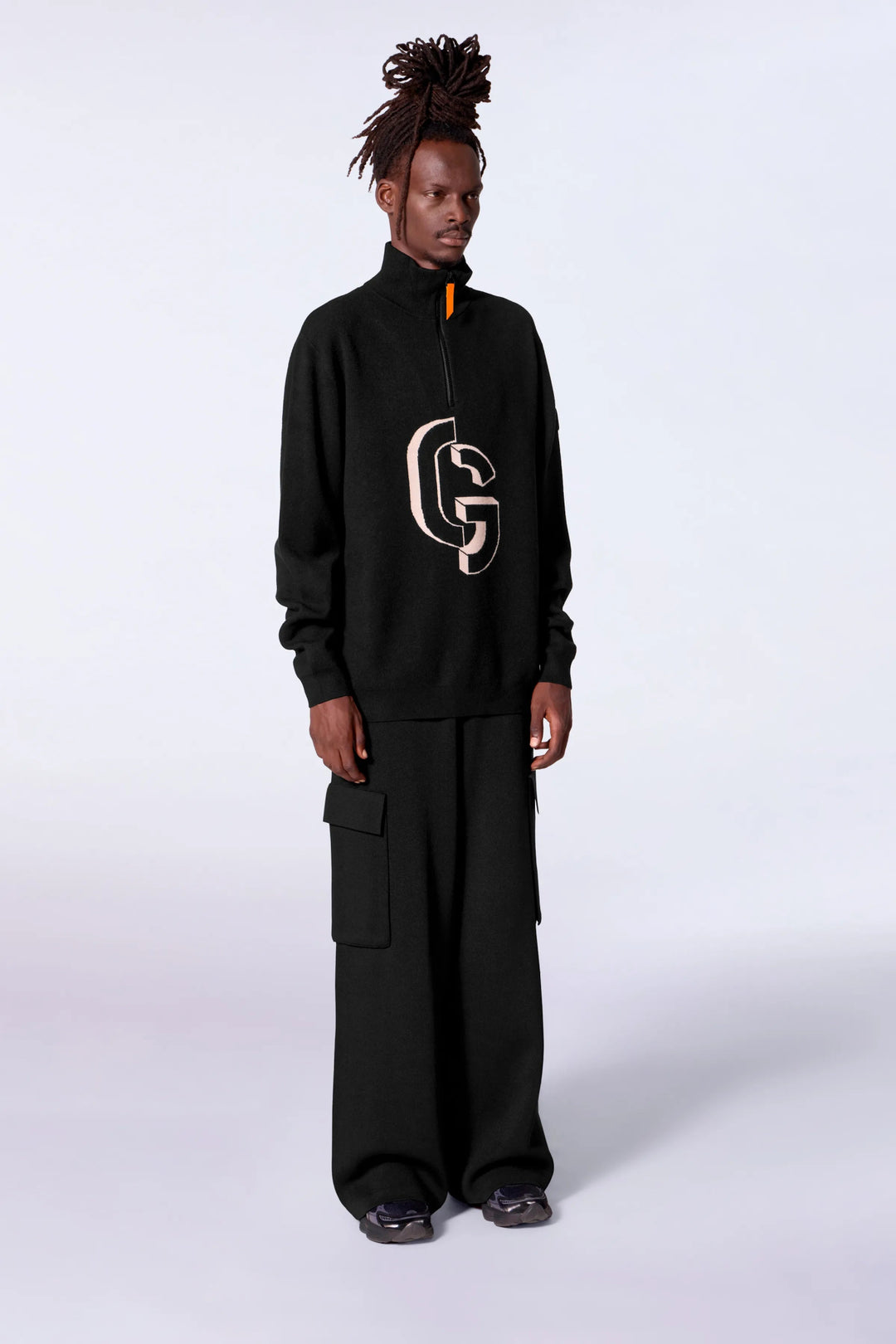 GERTRUDE - Pull mixte col camionneur en maille jacquard Lewis Noir - Lothaire