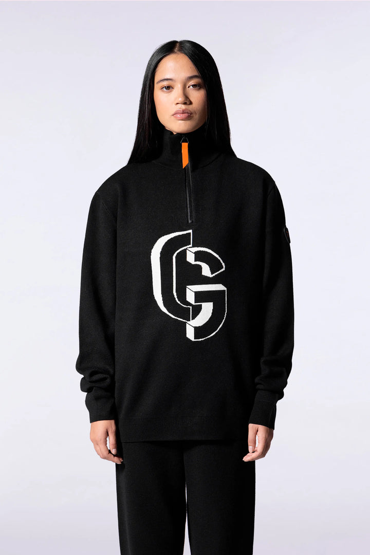 GERTRUDE - Pull mixte col camionneur en maille jacquard Lewis Noir - Lothaire