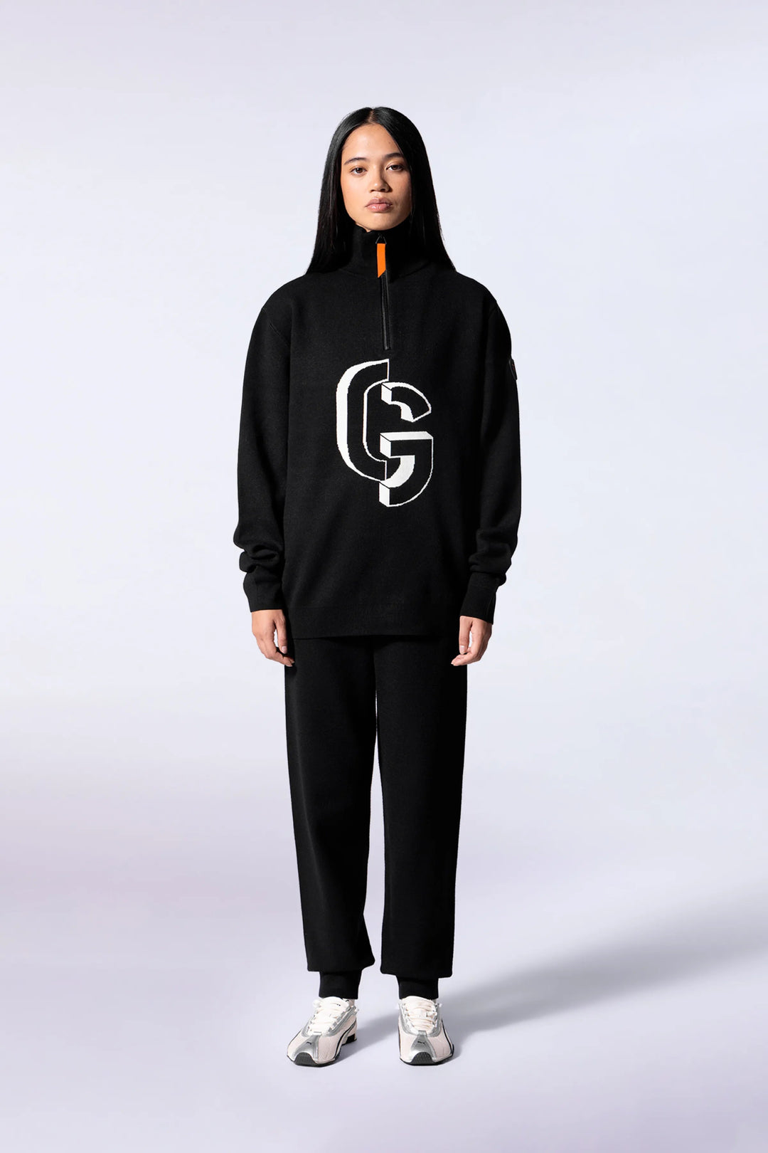 GERTRUDE - Pull mixte col camionneur en maille jacquard Lewis Noir - Lothaire