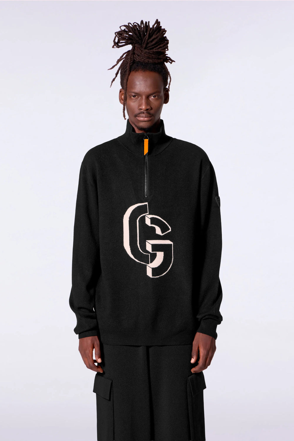GERTRUDE - Pull mixte col camionneur en maille jacquard Lewis Noir - Lothaire