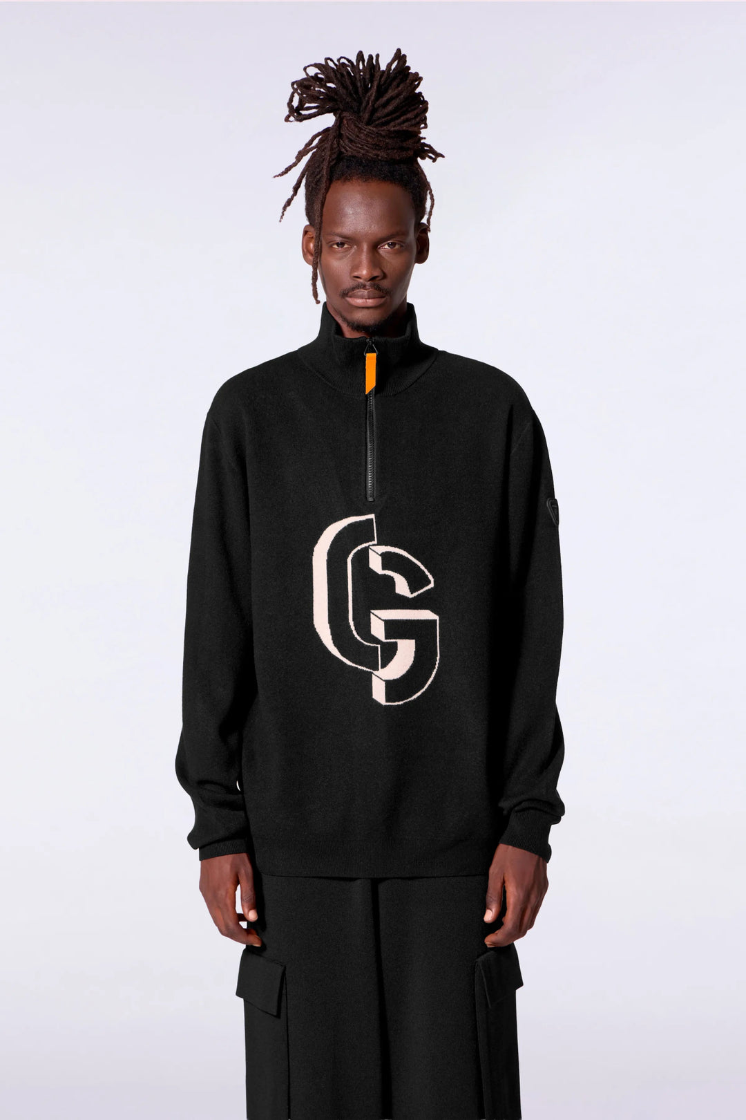 GERTRUDE - Pull mixte col camionneur en maille jacquard Lewis Noir - Lothaire