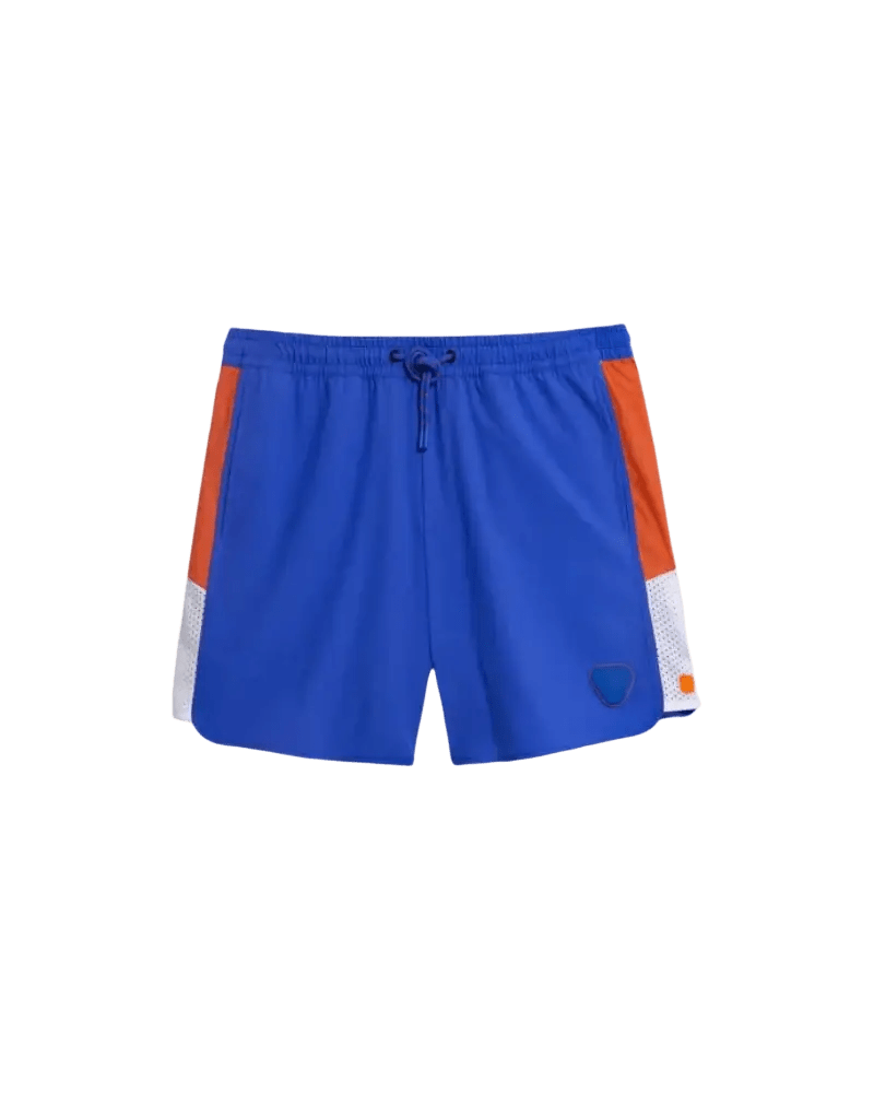 GERTRUDE - Short de bain à taille élastique et bandes contrastantes Bleu saphir et Orange - Lothaire
