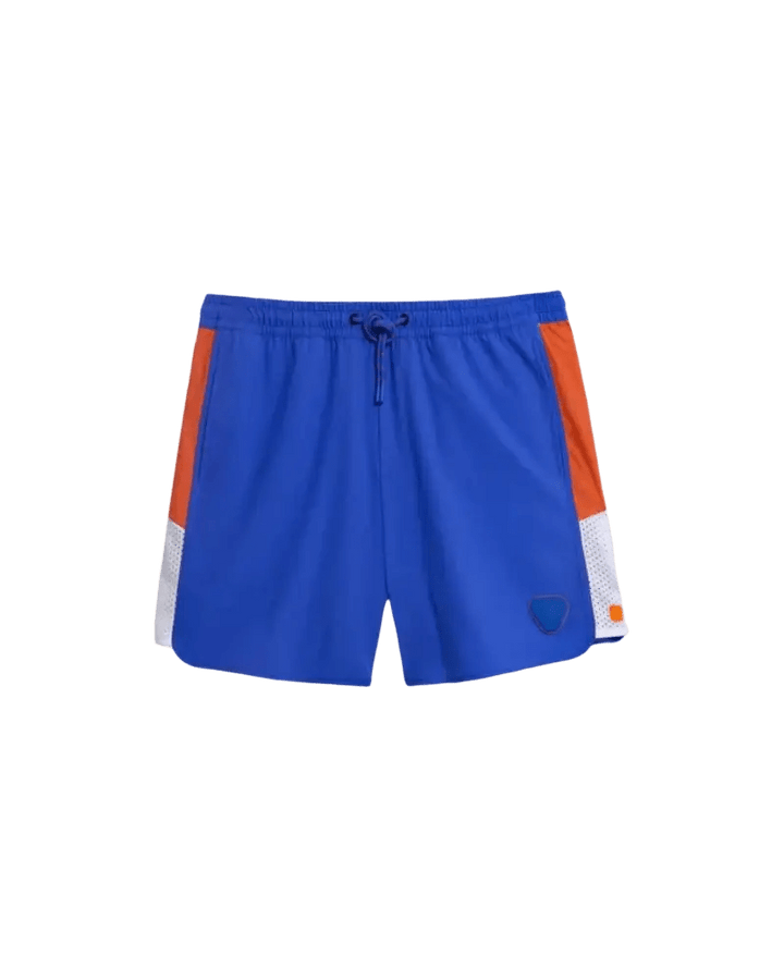 GERTRUDE - Short de bain à taille élastique et bandes contrastantes Bleu saphir et Orange - Lothaire