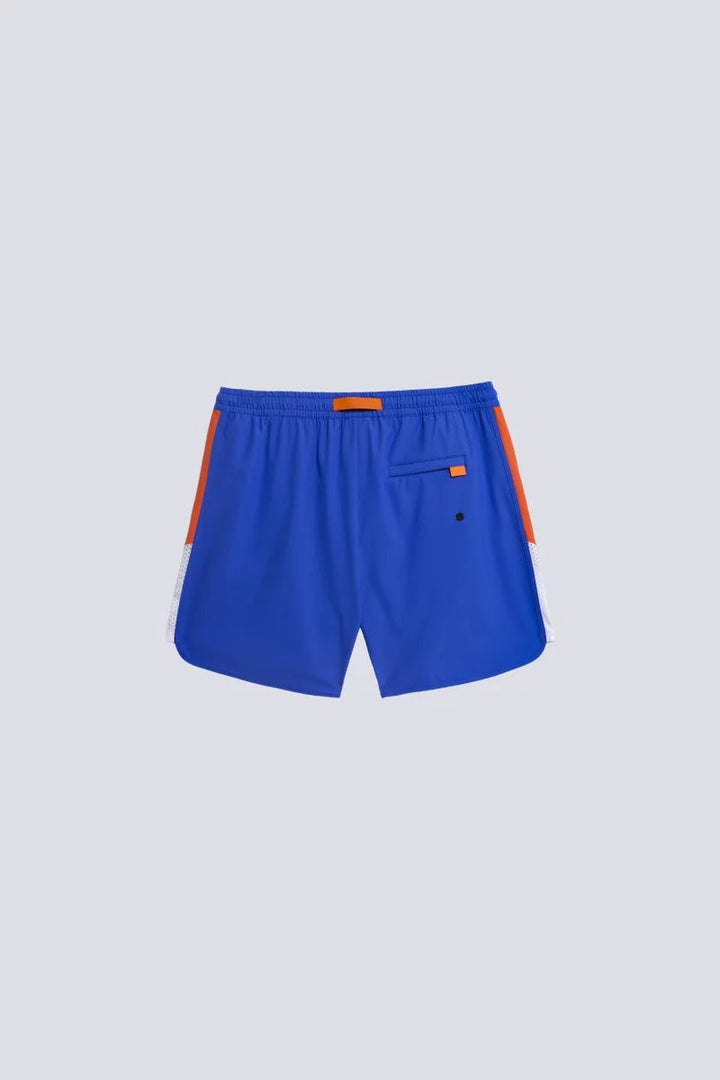 GERTRUDE - Short de bain à taille élastique et bandes contrastantes Bleu saphir et Orange - Lothaire