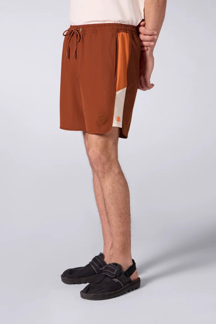 GERTRUDE - Short de bain à taille élastique et bandes contrastantes Samy Marron et Orange - Lothaire