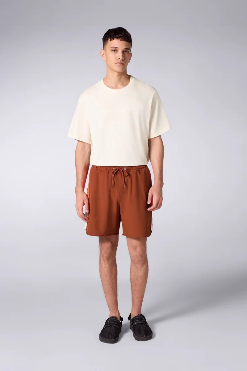 GERTRUDE - Short de bain à taille élastique et bandes contrastantes Samy Marron et Orange - Lothaire