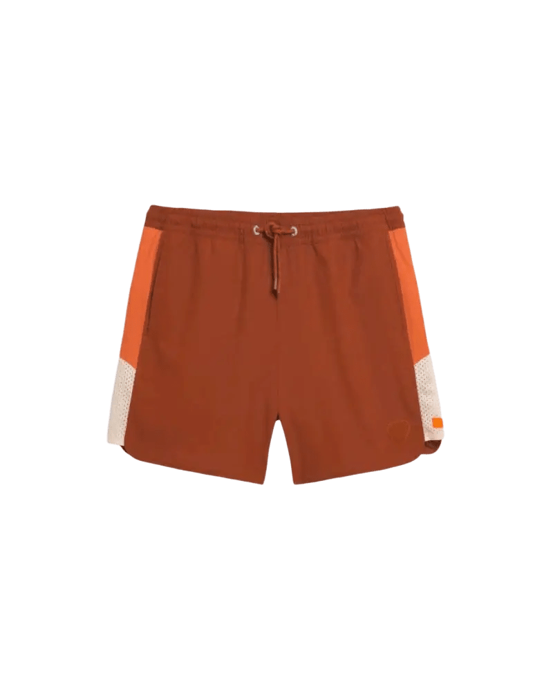 GERTRUDE - Short de bain à taille élastique et bandes contrastantes Samy Marron et Orange - Lothaire