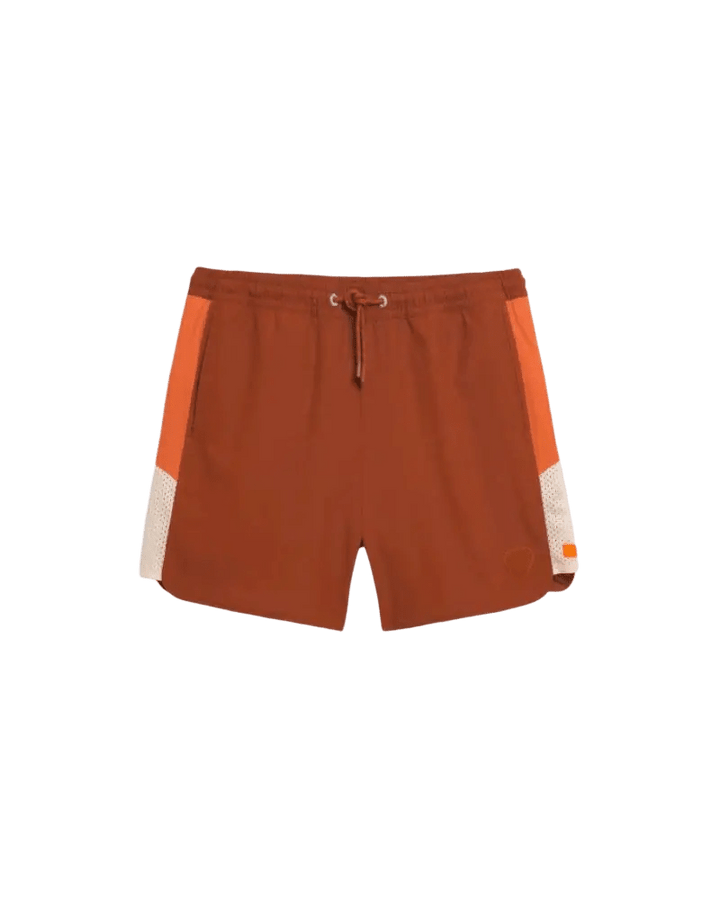 GERTRUDE - Short de bain à taille élastique et bandes contrastantes Samy Marron et Orange - Lothaire