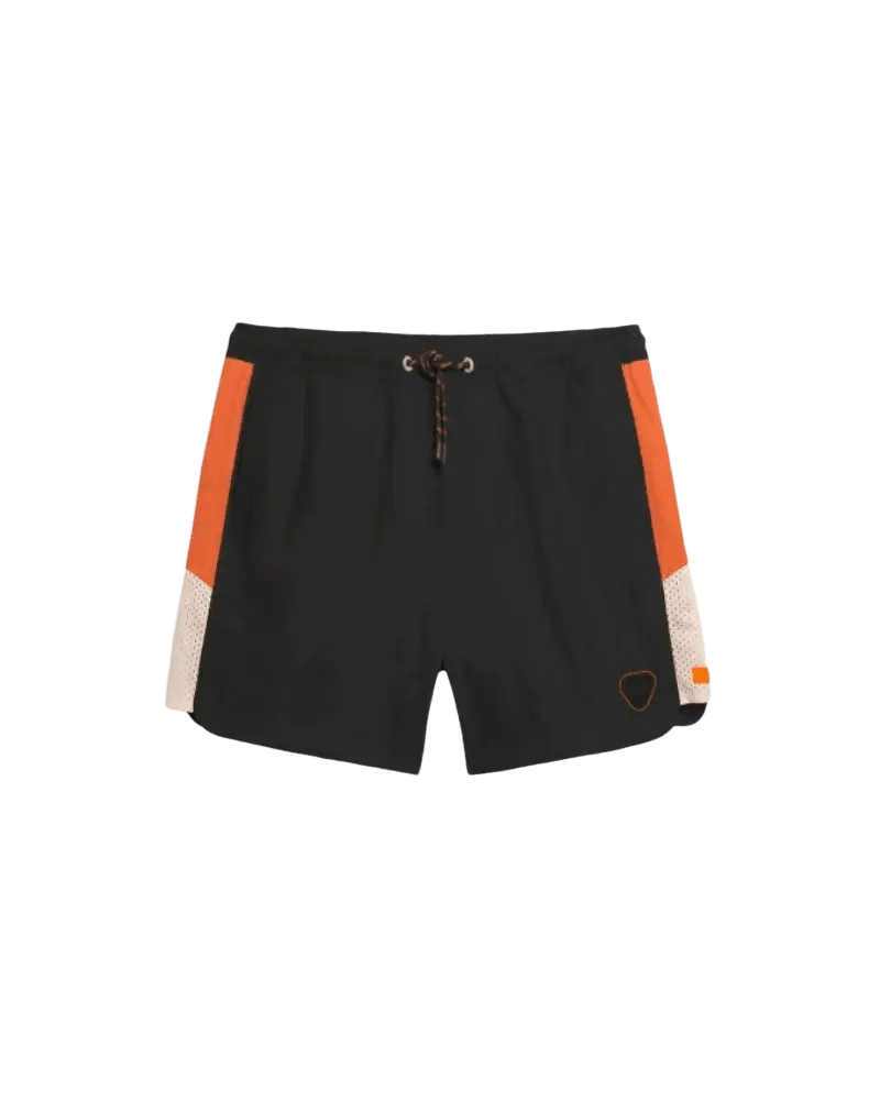 GERTRUDE - Short de bain à taille élastique et bandes contrastantes Samy Noir et Orange - Lothaire