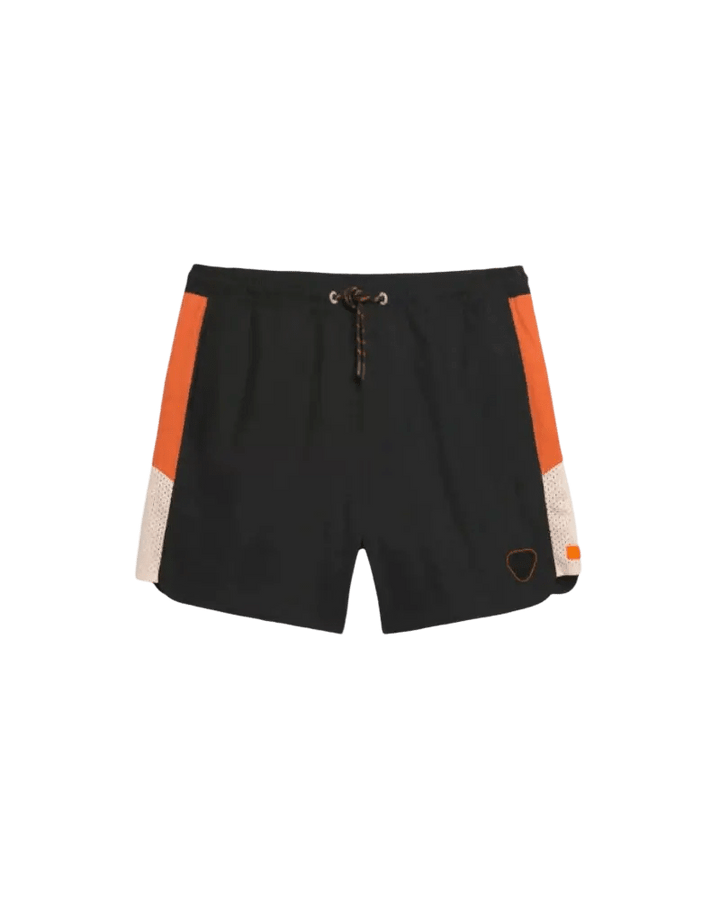 GERTRUDE - Short de bain à taille élastique et bandes contrastantes Samy Noir et Orange - Lothaire