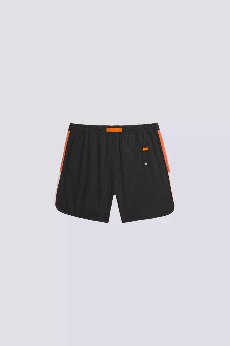 GERTRUDE - Short de bain à taille élastique et bandes contrastantes Samy Noir et Orange - Lothaire
