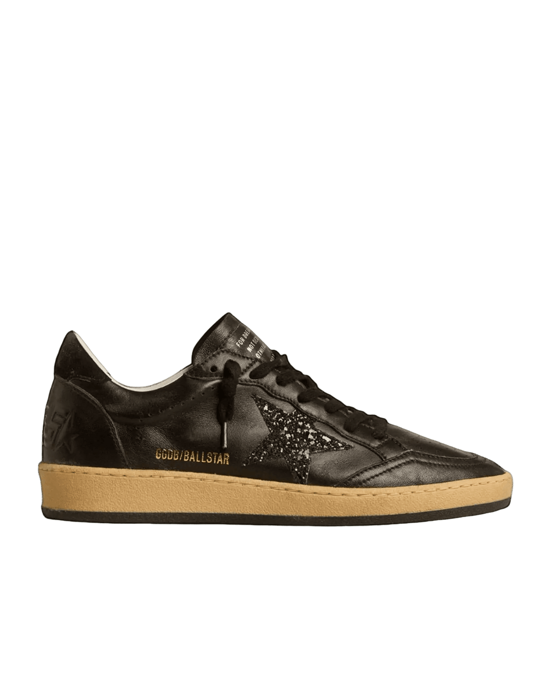GOLDEN GOOSE - Ball Star pour femme en cuir nappa noir avec étoile à paillettes noires et contrefort en daim - Lothaire