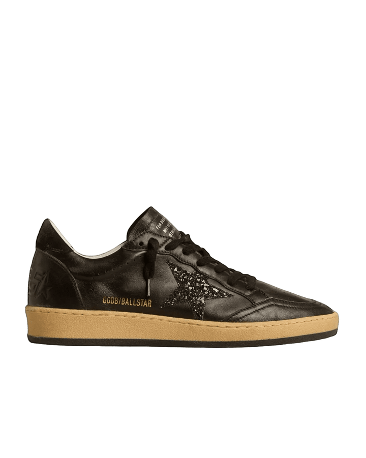 GOLDEN GOOSE - Ball Star pour femme en cuir nappa noir avec étoile à paillettes noires et contrefort en daim - Lothaire