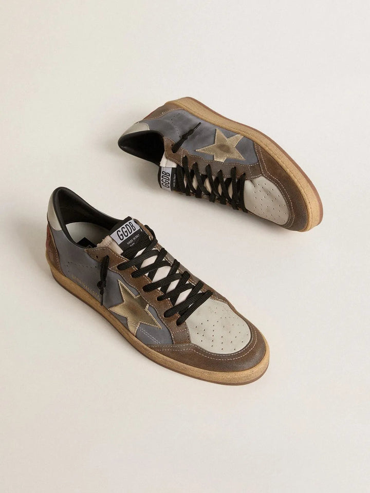 GOLDEN GOOSE - Ball Star pour homme en cuir nubuck et en daim avec étoile lamée dorée - Lothaire
