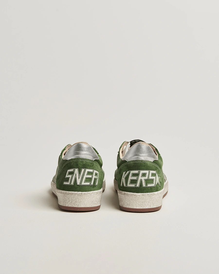 GOLDEN GOOSE - Ball Star pour homme en daim vert avec étoile blanche et contrefort en cuir argenté - Lothaire