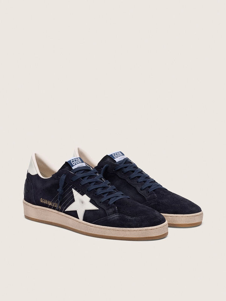 GOLDEN GOOSE - Basket ball star en cuir velour bleu foncé avec étoile blanche - Lothaire