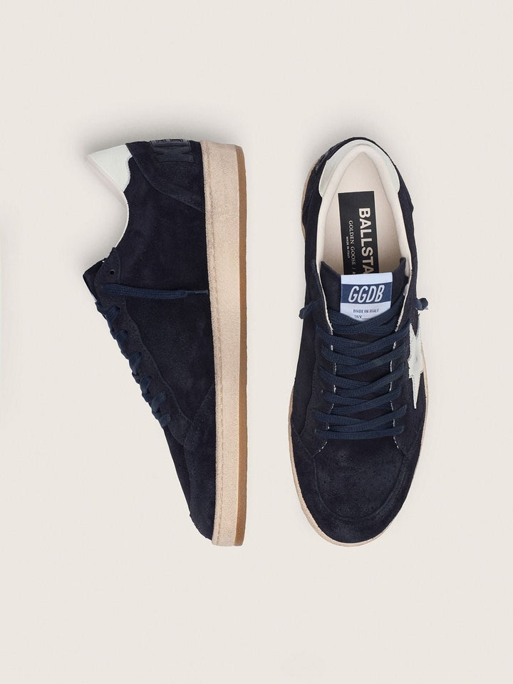 GOLDEN GOOSE - Basket ball star en cuir velour bleu foncé avec étoile blanche - Lothaire