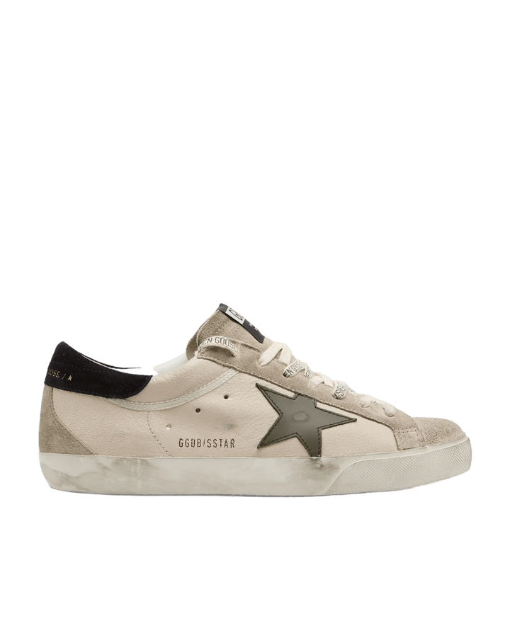 GOLDEN GOOSE - Basket super star en daim gris avec étoile verte - Lothaire