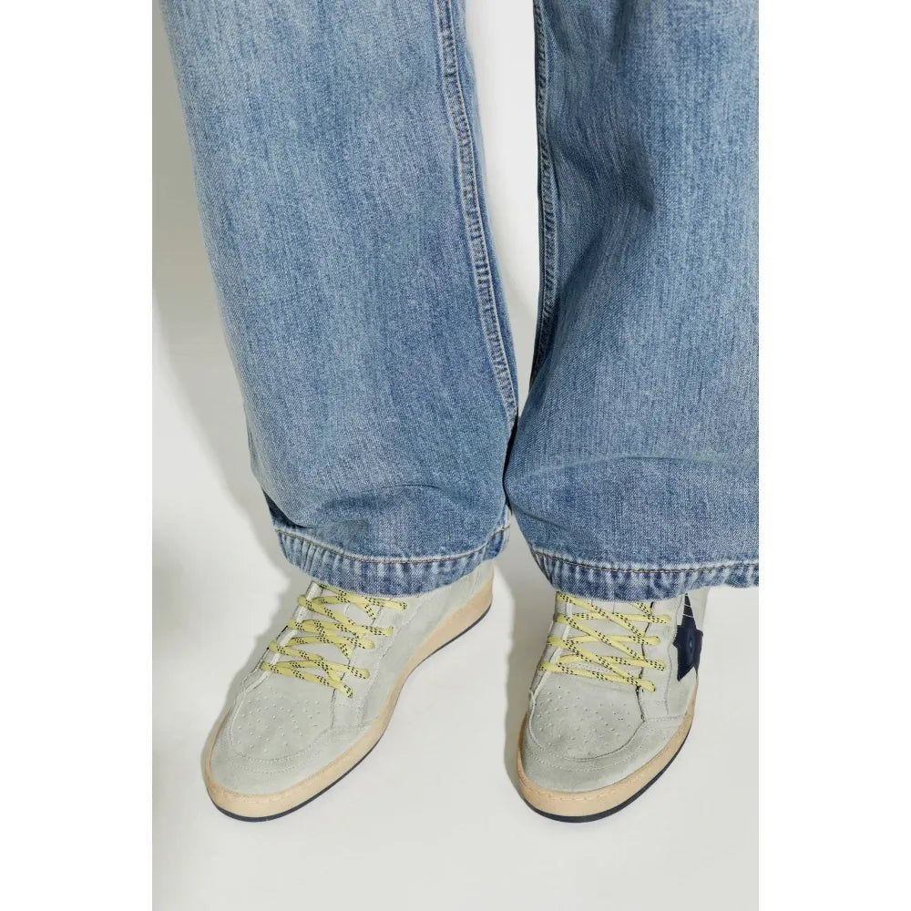 GOLDEN GOOSE - Baskets Ball Star en cuir gris avec étoile bleue et lacets jaunes - Lothaire