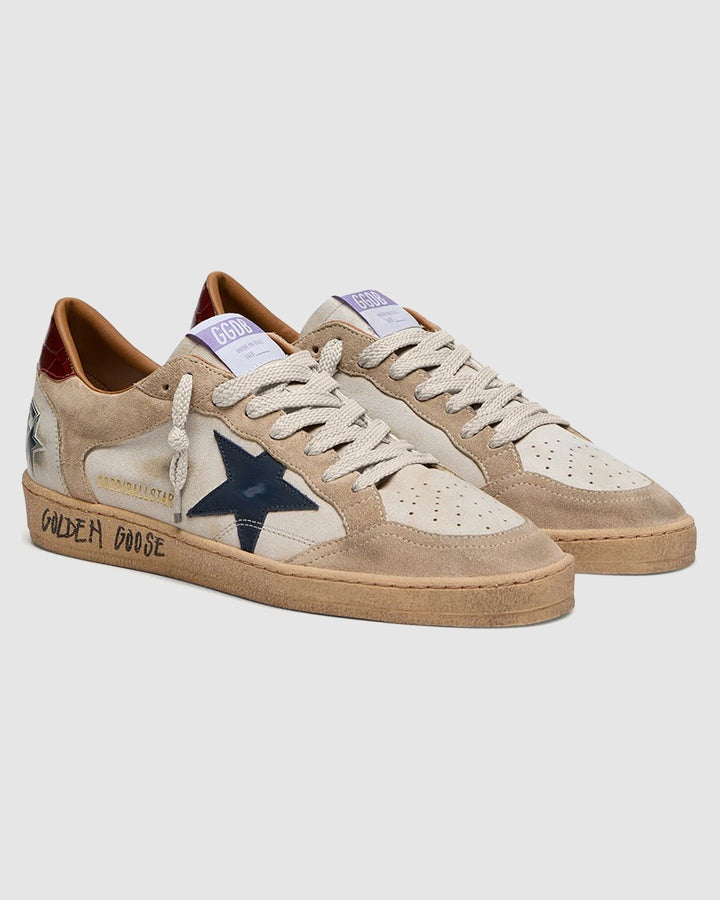 GOLDEN GOOSE - Baskets Ball Star White/Beige/Ink Blue/Brown - Lothaire