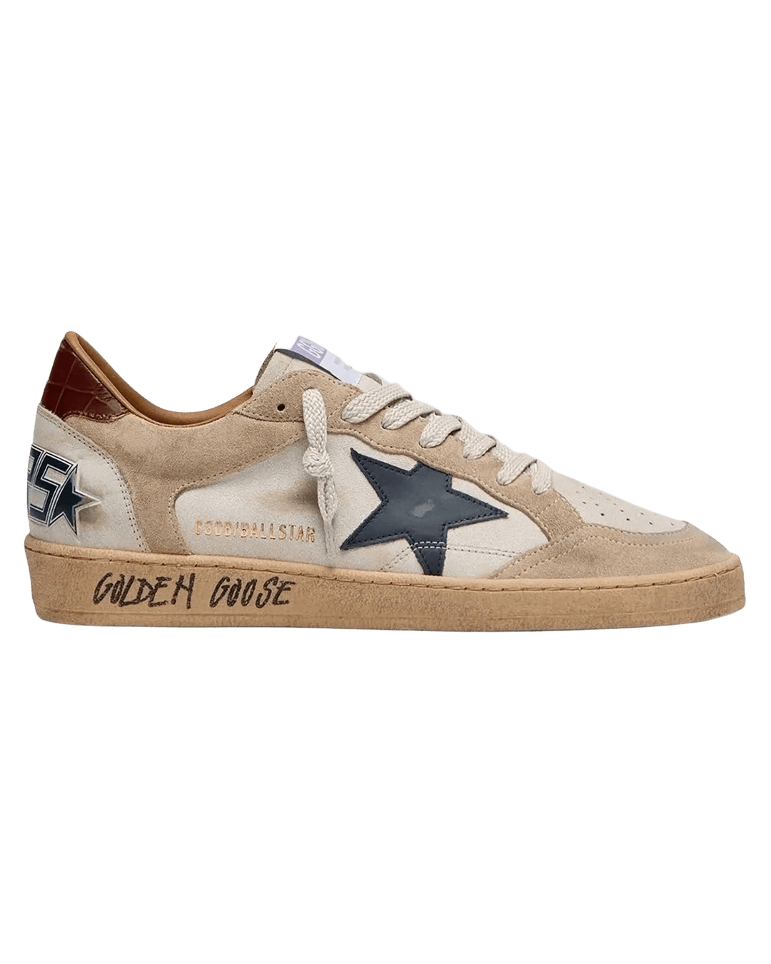 GOLDEN GOOSE - Baskets Ball Star White/Beige/Ink Blue/Brown - Lothaire