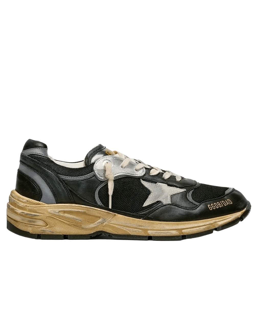 GOLDEN GOOSE - Dad-Star en résille et cuir nappa Noir / Argent / Gris - Lothaire