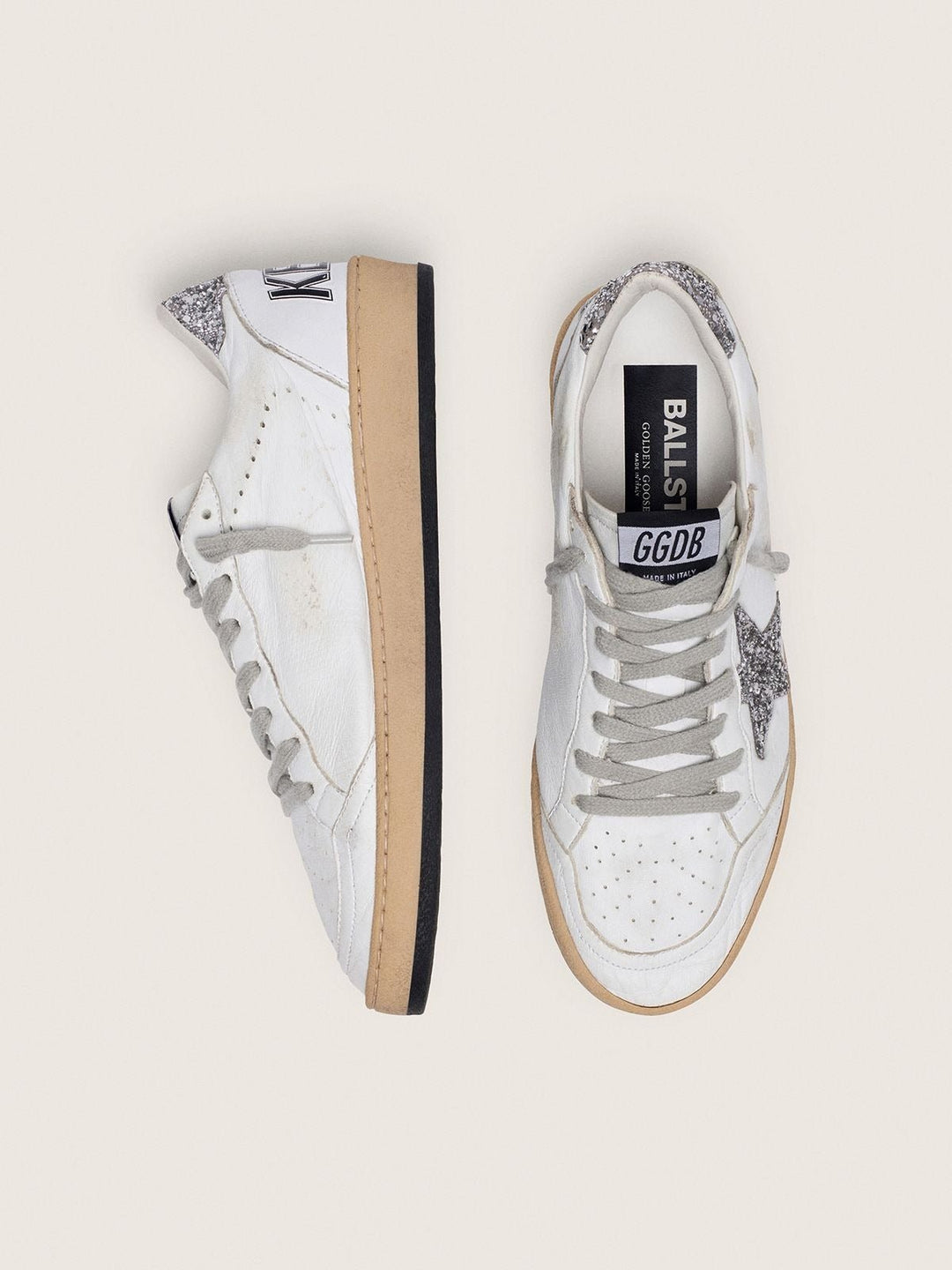 GOLDEN GOOSE FEMME - Basket cuir blanc avec étoile argentée paillettes - Lothaire