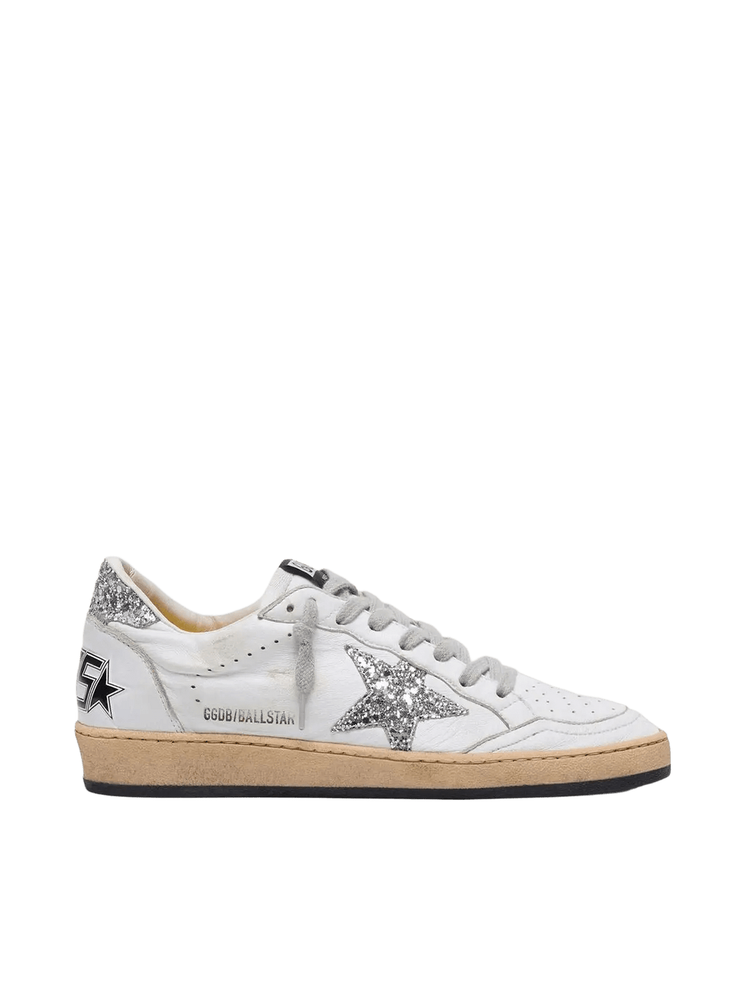 GOLDEN GOOSE FEMME - Basket cuir blanc avec étoile argentée paillettes - Lothaire