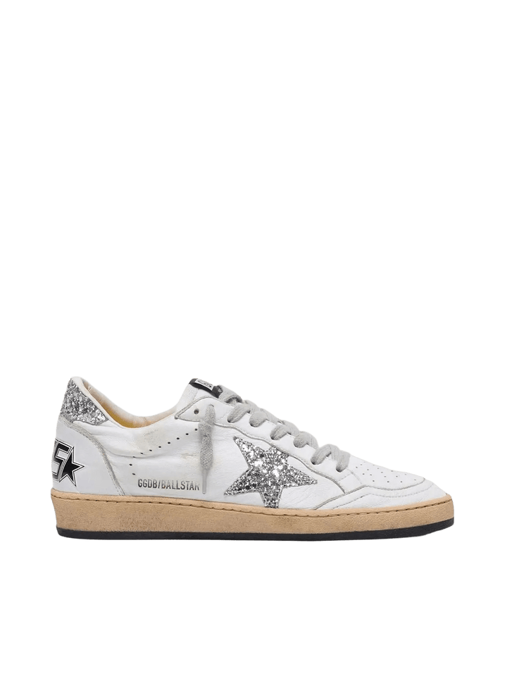 GOLDEN GOOSE FEMME - Basket cuir blanc avec étoile argentée paillettes - Lothaire