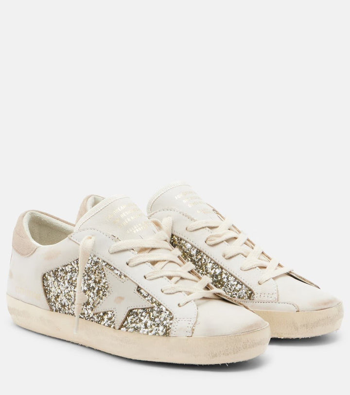 GOLDEN GOOSE FEMME - Basket Super Star en cuir blanc pailleté - Lothaire