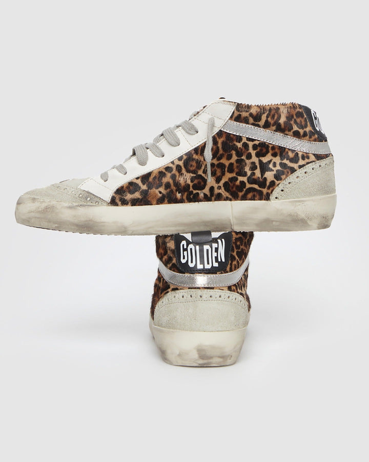 GOLDEN GOOSE FEMME - Baskets Mid Star Beige Brown Leo Ice Black Silver - Lothaire