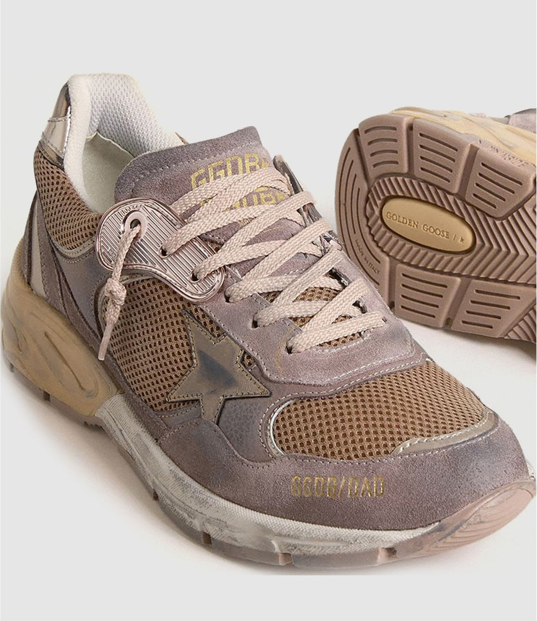 GOLDEN GOOSE FEMME - Baskets Running Dad Beige et Mauve - Lothaire