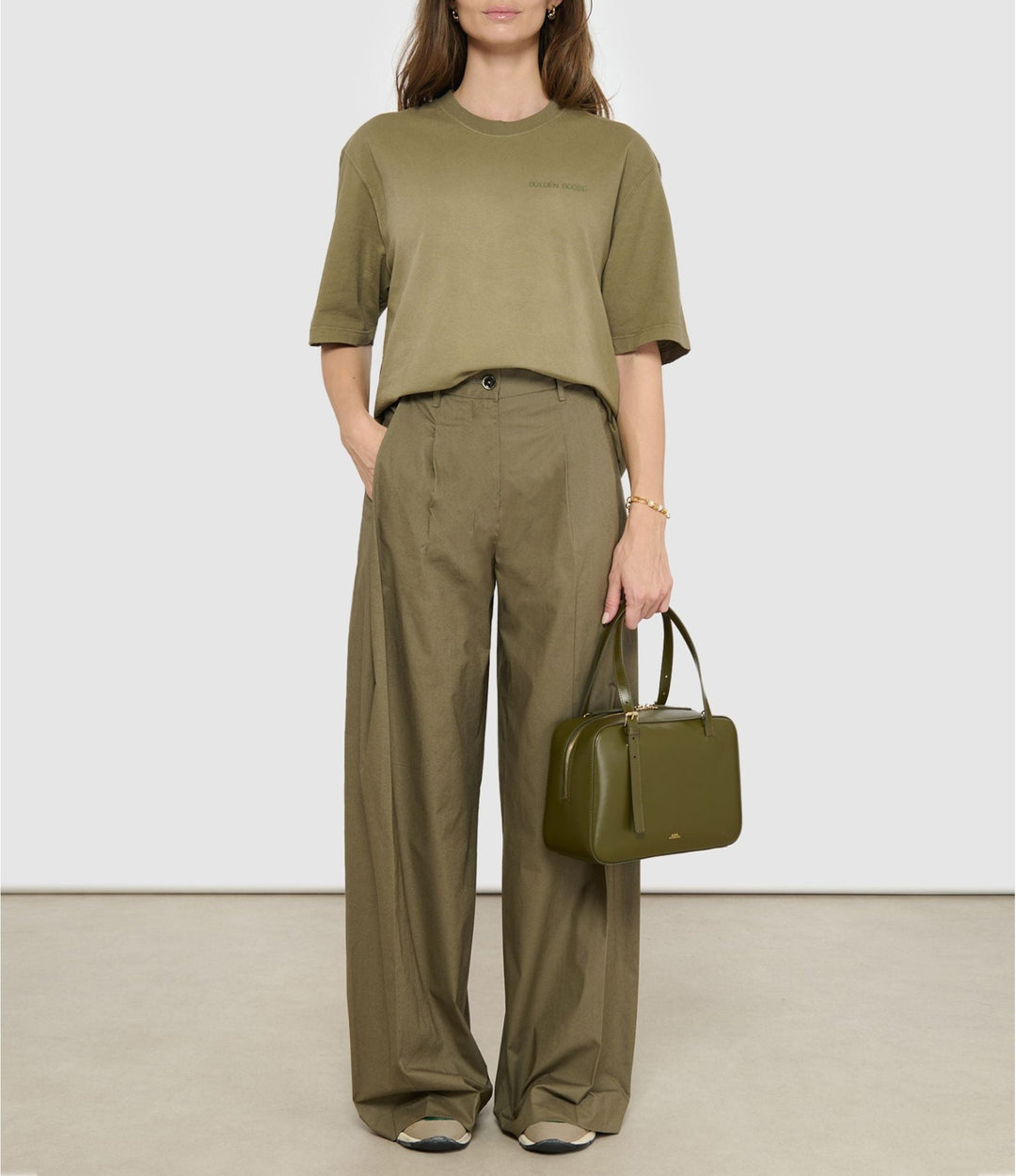 GOLDEN GOOSE FEMME - Baskets Running Dad Blanc/Taupe/Vert - Lothaire