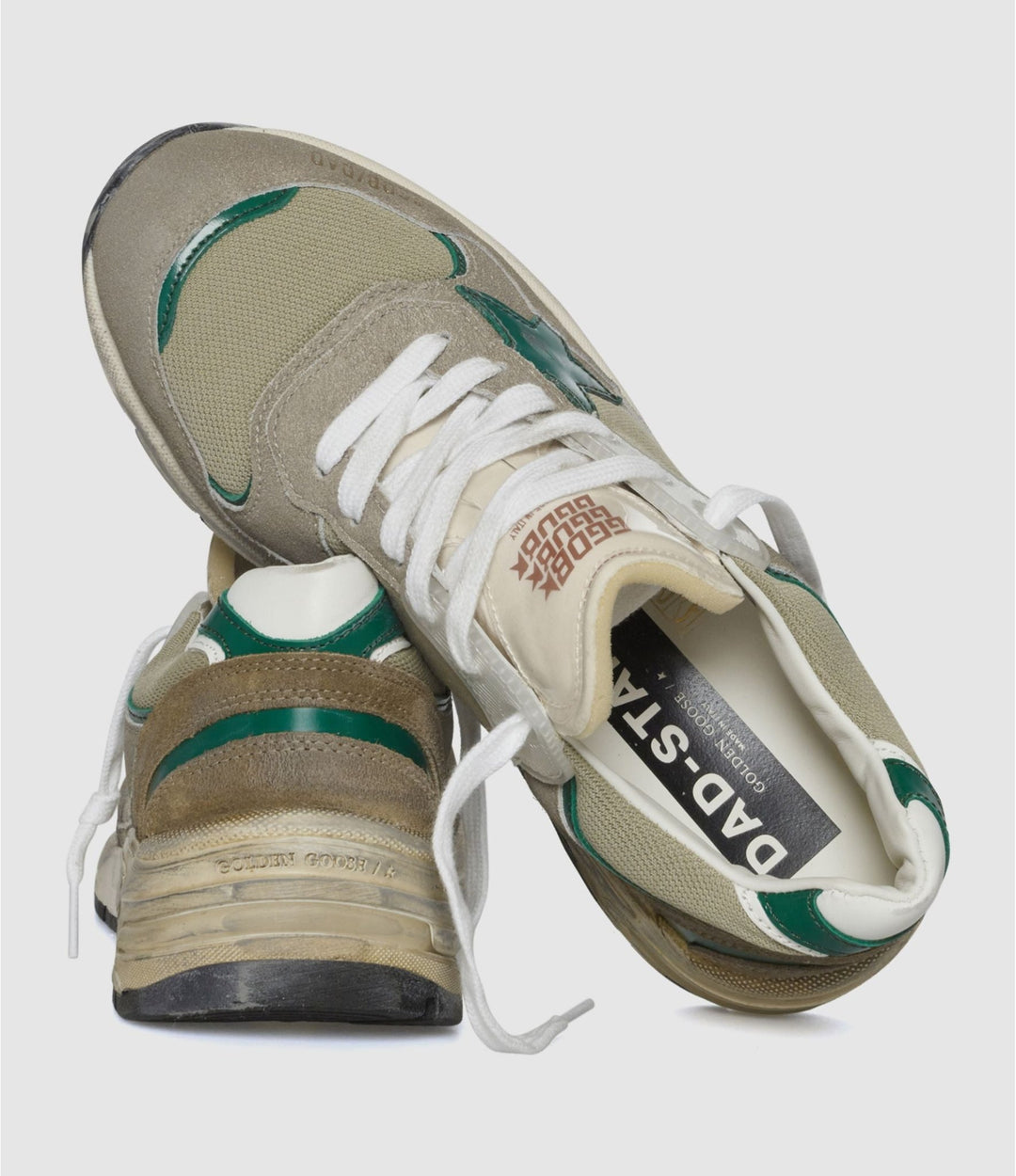 GOLDEN GOOSE FEMME - Baskets Running Dad Blanc/Taupe/Vert - Lothaire