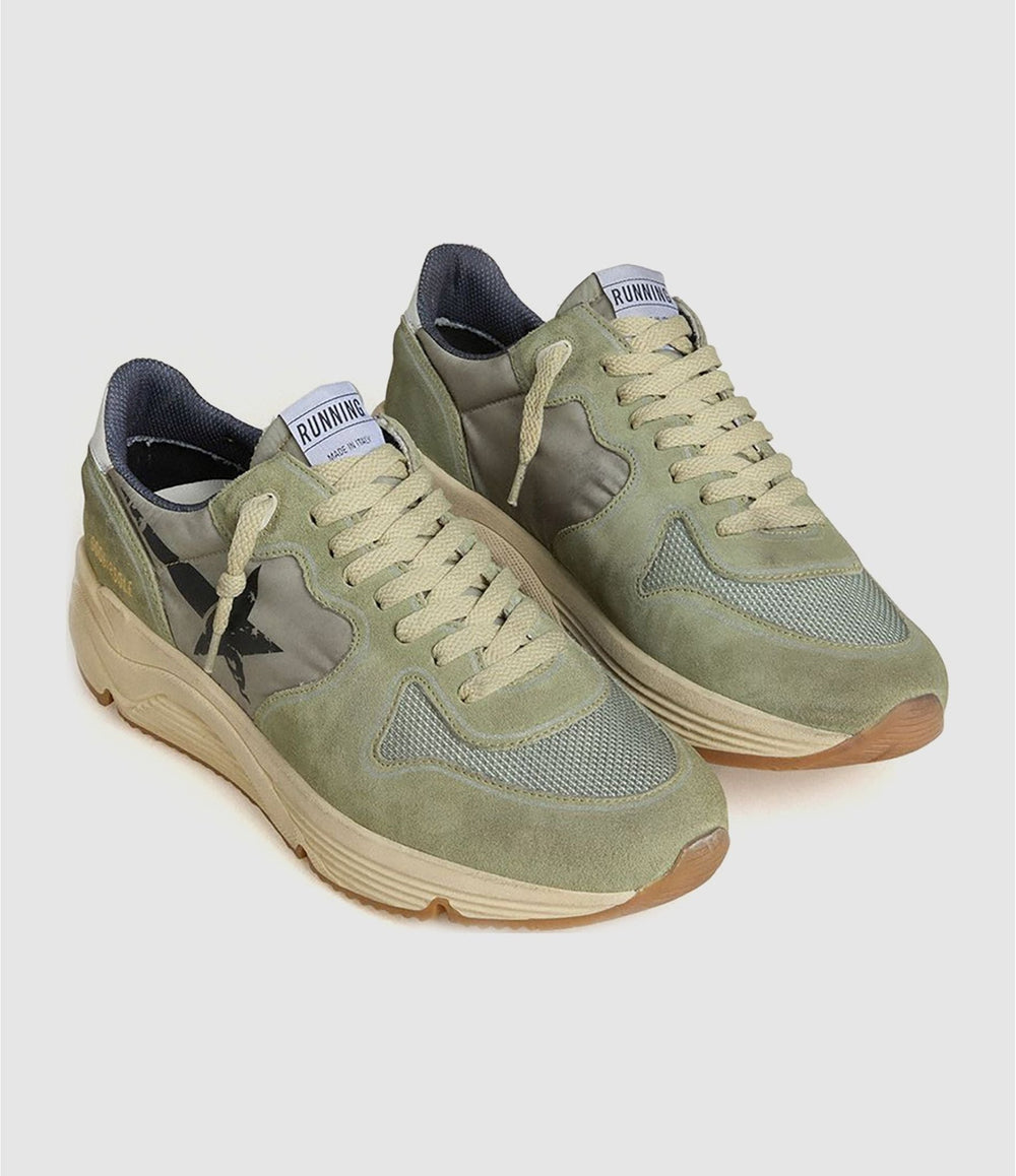 GOLDEN GOOSE FEMME - Baskets Running Sage Vert Sauge/Noir/Platine - Lothaire